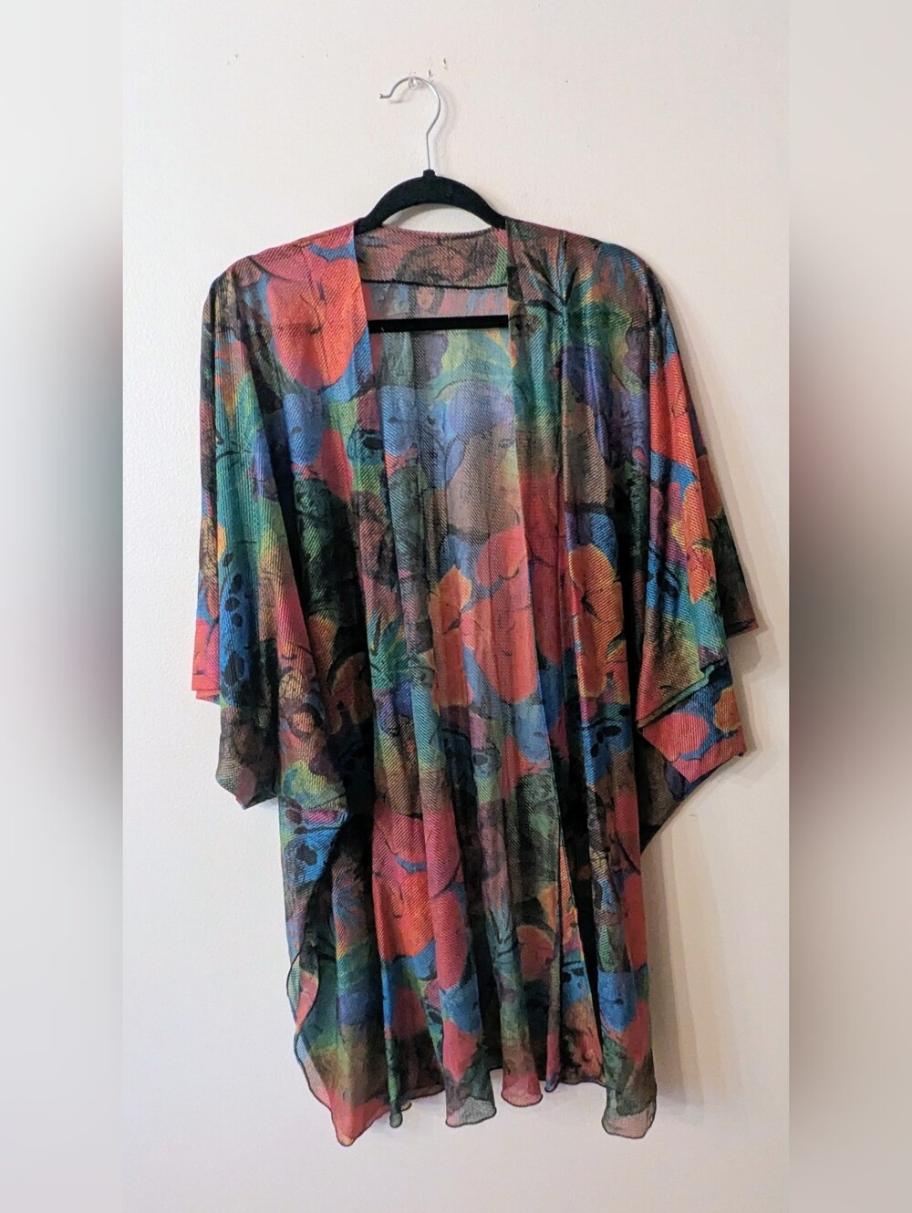 Colorful Floral Sheer Kimono Cardigan XXL Free Size